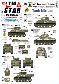 STAR DECALS[SD72-A1169]1/72 WWII アメリカ 「ザ・スーパー6」ヨーロッパの第6機甲師団＃3 1944-45年 第15/第68/第69戦車大隊 戦車編 M4シャーマン/M5A1スチュアート