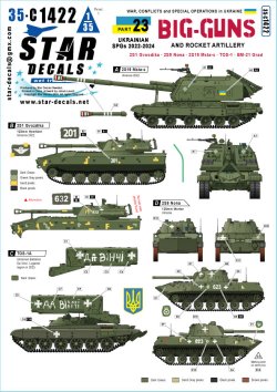 画像1: STAR DECALS[SD35-C1422]1/35 現用 ウクライナの戦争＃23 ウクライナ軍の大口径自走砲/ロケット砲 2S1グヴォズジーカ/2S9ノナ/2S19ムスタ-S/TOS-1A/BM-21グラード(2022-2024年)