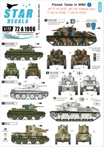 画像1: STAR DECALS[SD72-A1006]1/72 WWIIのフィンランド戦車 #2 デカールセット T-28,BT-5,BT-42,JSU-152,T37/T38 (1)