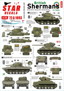 画像1: STAR DECALS[SD72-A1093]1/72 WWII 英 イタリアでのイギリス軍シャーマン シャーマンMkIIA(76mm) シャーマンMkIII シャーマンMkIIIDD (1)