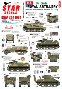 画像1: STAR DECALS[SD72-A1094]1/72 WWII 英 イタリアでのイギリス王立砲兵隊 M7プリーストHMC シャーマン指揮戦車 M3A1ハーフトラック (1)