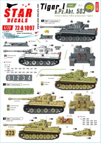 STAR DECALS[SD72-A1097]1/72 WWII ドイツティーガーI 第503重戦車大隊＃1 1943 極初期型 初期型 中期型