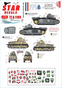 画像1: STAR DECALS[SD72-A1109]1/72 WWII FFI＃2 フランス国内軍(FFI)に再鹵獲された仏製戦車 ルノーB1bis ソミュアS35及びFFIマーキング(汎用型) (1)