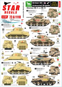 STAR DECALS[SD72-A1110]1/72 WWII 北アフリカ戦線のイギリス第9装甲師団 アフリカ パレスチナ シリア シャーマンMkII/シャーマンMkIII