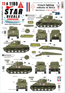 画像1: STAR DECALS[SD72-A1180]1/72 WWII アフリカのフランス軍戦闘車両＃5 第1胸甲騎兵連隊/第2アフリカ騎兵連隊のM4A4シャーマン 1943/44年 (1)