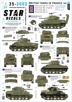 画像1: STAR DECALS[SD35-3003]1/35 WWII イギリス 1944年フランスの英軍シャーマン戦車 Mk.VCファイアフライ/Mk.Iハイブリッド/Mk.II/Mk.III
