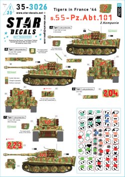 画像1: STAR DECALS[SD35-3026]1/35 WWII ドイツ 1944年フランスのタイガー重戦車＃2 第101SS重戦車大隊第2中隊のタイガーI後期型