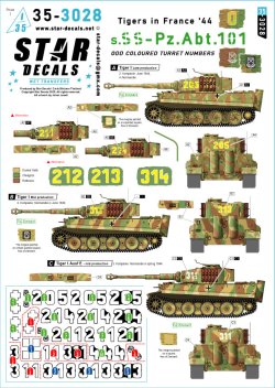 画像1: STAR DECALS[SD35-3028]1/35 WWII ドイツ 1944年フランスのタイガー重戦車＃4 1944年夏の第101SS重戦車大隊 変則的な砲塔番号色のタイガーI中期型/後期型