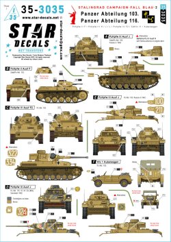 画像1: STAR DECALS[SD35-3035]1/35 WWII ドイツ スターリングラード戦線 ブラウ作戦＃2 第103戦車大隊/第116戦車大隊のII号戦車F型/III号戦車H/J/L型/IV号戦車F2型/Sd.Kfz.11/キューベルワーゲン