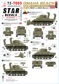 画像1: STAR DECALS[SD72-7003]1/72 WWII アメリカ オマハビーチ第741戦車大隊のM4シャーマン戦車 M4A1/M4A1ドーザー