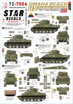 画像1: STAR DECALS[SD72-7004]1/72 WWII アメリカ オマハビーチ第743戦車大隊のM4シャーマン戦車 M4/M4ドーザー/M4A1/M4A1 DD