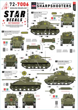 画像1: STAR DECALS[SD72-7006]1/72 WWII イギリス シャープシューターズ 第3/4カウンティオブロンドン騎兵連隊のシャーマンMk.Iハイブリッド/Mk.II/ファイアフライMk.Icハイブリッド/ファイアフライMk.Vc