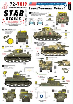 画像1: STAR DECALS[SD72-7019]1/72 WWII アメリカ リー/シャーマン/プリースト 1943年北アフリカ戦線のM3リー/M4A1シャーマン/M7プリースト