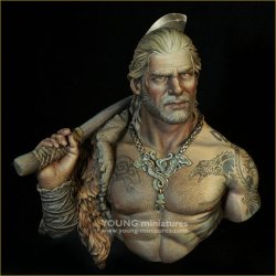 画像1: Young Miniatures[YH1867]1/10 中世前期 北欧 胸像 戦斧を持つビルカのヴァイキング戦士