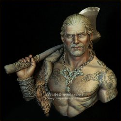 画像2: Young Miniatures[YH1867]1/10 中世前期 北欧 胸像 戦斧を持つビルカのヴァイキング戦士