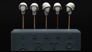 画像1: ARTOプロダクション[ARPAH35019]1/35 WW.II 米軍 M1ヘルメット着用頭部 "緊張した顔"(5種セット) (1)