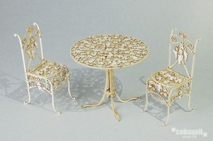 画像1: コバアニ模型工房[IF-004]1/12アイアン丸テーブルとチェアー(白） (1)