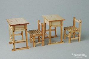 画像1: コバアニ模型工房[OY-001]1/12昭和の学校　ひのきの机と椅子　　　　　　　　　（2組入） (1)