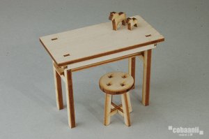 画像1: コバアニ模型工房[WF-002]1/12欧風テーブルと丸イス (1)