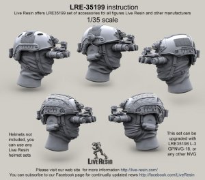 画像1: Live Resin[LRE35199]1/35  現用米兵ヘッドセット7(5個)暗視鏡装着状態用 (1)