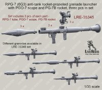 Live Resin[LRE35345]1/35 RPG-7 (6G3) anti-tank rocket-propelled grenade launcher with PGO-7 scope and PG-7B rocket, 3 pcs in set