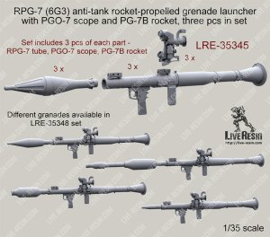 画像1: Live Resin[LRE35345]1/35 RPG-7 (6G3) anti-tank rocket-propelled grenade launcher with PGO-7 scope and PG-7B rocket, 3 pcs in set (1)