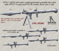 Live Resin[LRE35346]1/35 RPG-7 (6G3) anti-tank rocket-propelled grenade launcher with mechanical sight, bipod and PG-7B rocket, 3 pcs in set