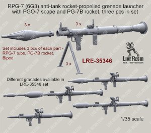 画像1: Live Resin[LRE35346]1/35 RPG-7 (6G3) anti-tank rocket-propelled grenade launcher with mechanical sight, bipod and PG-7B rocket, 3 pcs in set (1)