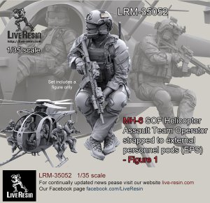 画像1: Live Resin[LRM35052]1/35 MH-6 SOF Helicopter Assault Team Operator straped to external personnel pods (EPS)  - Figure 1, correct to Kitty Hawk KH50004 MH-6 Little Bird (1)