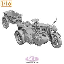 画像1: SOL MODEL[MM873]1/16 WWII ドイツ KS750軍用サイドカー トレーラー付