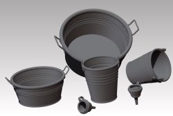 画像1: VG DioModels[VG64059]1/24(75mm) 汎用 金属製たらい/バケツ/漏斗セット