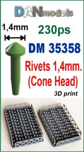 画像1: DANmodels[DAN35358]円錐リベット (頭Φ1.4mm、230個入り) (1)