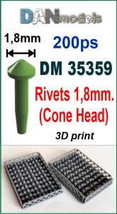 画像1: DANmodels[DAN35359]円錐リベット (頭Φ1.8mm、200個入り) (1)