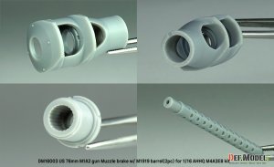 画像5: DEF.MODEL[DM16003]1/16 WWII アメリカ M4A3E8シャーマン戦車用 76mm M1A2砲マズルブレーキ/M1919機銃身2本付(タコム/AHHQ用) (5)