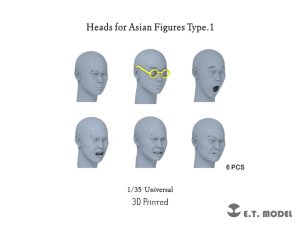 画像1: E.T.MODEL[P35-339]1/35 汎用 アジア系フィギュアヘッドセット タイプ1(6個入) (1)
