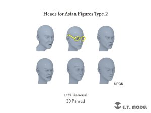 画像1: E.T.MODEL[P35-340]1/35 汎用 アジア系フィギュアヘッドセット タイプ2(6個入) (1)