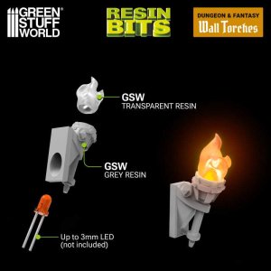 画像2: グリーンスタッフワールド[GSWD-12726]3mm LED用ウォールトーチ 1:48-1-35 (2)