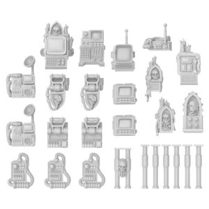 画像4: グリーンスタッフワールド[GSWD-13302]3Dプリントセット - 頭蓋骨のあるコンピューター端末 1:48 (4)