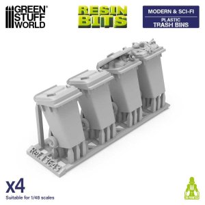 画像3: グリーンスタッフワールド[GSWD-13643]3Dプリントセット - 車輪付きプラスチック製ゴミ箱 1:48 (3)