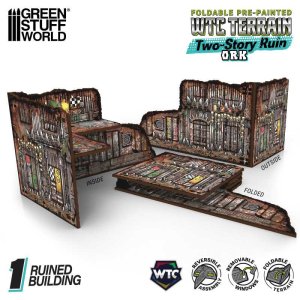 画像1: グリーンスタッフワールド[GSWD-6584]Pre-Painted Foldable Two-Story WTC Terrain Ruin - Orks (1)