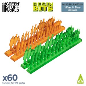 画像1: グリーンスタッフワールド[GSWD-2200]1/48スケール レジン製 ミニチュア ワイン＆ビール瓶セット (1)