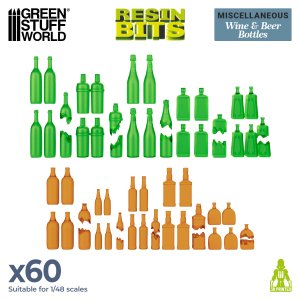 画像2: グリーンスタッフワールド[GSWD-2200]1/48スケール レジン製 ミニチュア ワイン＆ビール瓶セット (2)