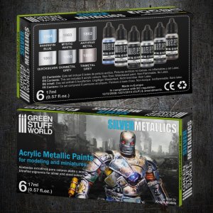 画像2: グリーンスタッフワールド[GSWC-9910]水性アクリル塗料 メタルカラーセット　-　シルバー（6本入） (2)