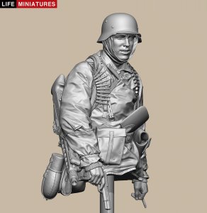 画像2: ライフミニチュア[LM-B030]1/10バスト WWII ドイツ ポトー迎撃戦 ハンセン戦闘団のMG42機銃手 バルジの戦い1944 バストモデル (2)
