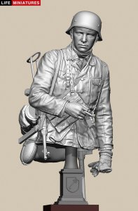 画像2: ライフミニチュア[LM-B031]1/10(200mm)バスト WWII ドイツ ポトー迎撃戦 ハンセン戦闘団の分隊長 バルジの戦い1944 胸像 (2)