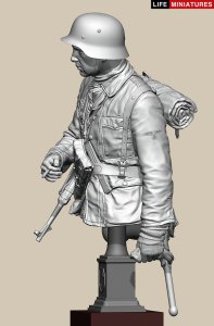 画像9: ライフミニチュア[LM-B031]1/10(200mm)バスト WWII ドイツ ポトー迎撃戦 ハンセン戦闘団の分隊長 バルジの戦い1944 胸像 (9)