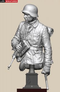画像10: ライフミニチュア[LM-B031]1/10(200mm)バスト WWII ドイツ ポトー迎撃戦 ハンセン戦闘団の分隊長 バルジの戦い1944 胸像 (10)