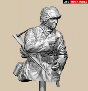 画像1: ライフミニチュア[LM-B032]1/10(200mm)バスト WWII ドイツ ポトー迎撃戦 ハンセン戦闘団のM1カービンを持つ小銃手 バルジの戦い1944 胸像 (1)