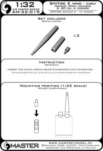 画像3: MASTER[AM-32-019]1/32 WWII イギリス スーパーマリン スピットファイア 初期E型翼用 イスパノ20mm機関砲身/.50(12.7mm)機銃身 フェアリング付 (3)