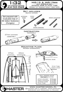 画像5: MASTER[AM-32-068]1/32 現用 ソビエト/ロシア ミグMiG-15/MiG-15bisファゴット用 兵装セット(37mm砲口/23mm砲口/アンテナ基部/ピトー管) (5)